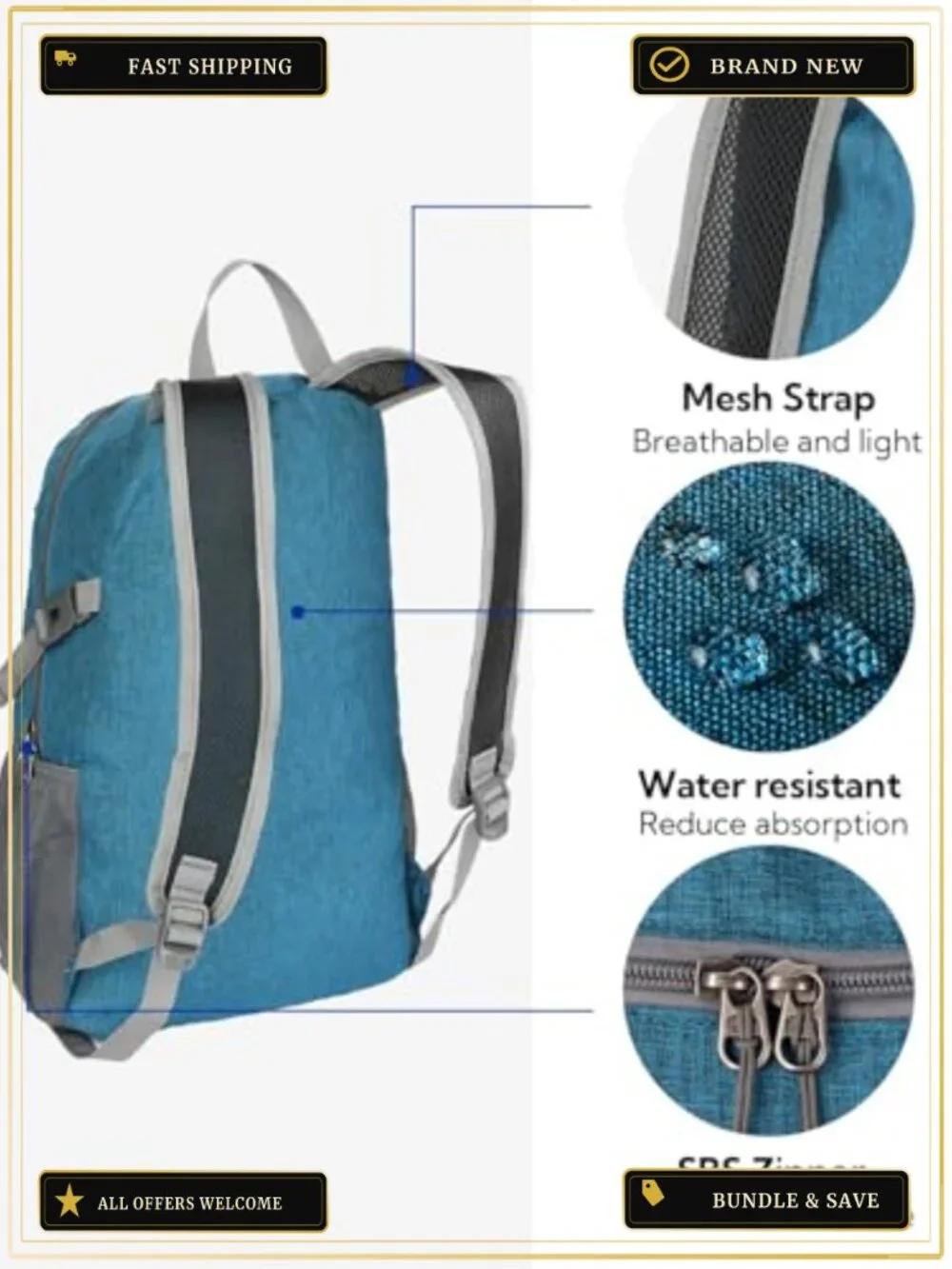 Foldable 20L Lightweight Daypack Hiking Travel Ultra-Light Packable Backpack
